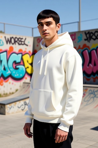 Benerly Erkek Kapüşonlu Düşük Kol Uzun Kollu Oversize Kalıp Sweatshirt Fo Ekru