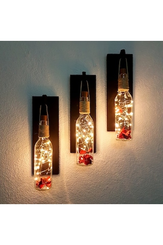 Led Işıklı, Mat Siyah Renkli Duvar Aplik, 3 Lü Set