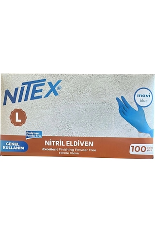 Nitril Eldiven Mavi Large 100'lü 1 Paket