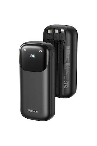 Mcdodo Mc-8530 20000mah 22.5w Pd Qc Hızlı Şarj Dijital Göstergeli Çoklu Kablolu Powerbank Siyah