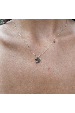 Talih Kuşu Sade Taşsız Tasarım Modern Gündelik Hediye Taşsız 14 Ayar Altın Kolye-güvercin Kolye