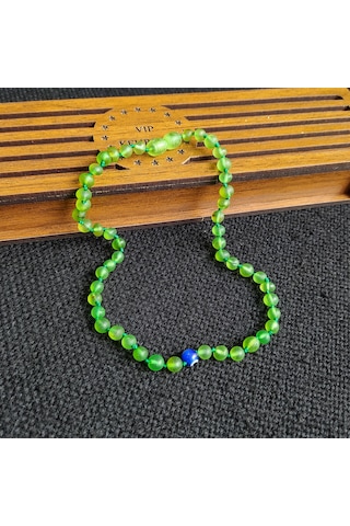 Sertifikalı Mat Yeşil 35 cm Kız Erkek Bebek Diş Kolyesi Çok Renkli