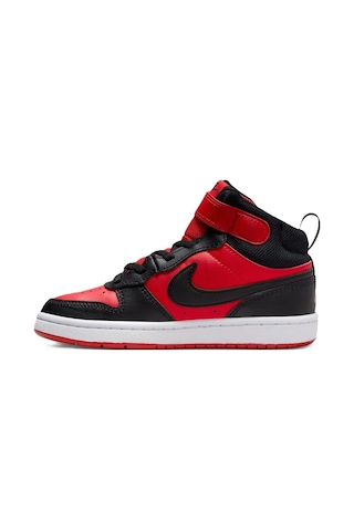 Nike Court Borought Mid2 Leather Kids Sneaker Hakiki Deri Lastik Bağcıklı Cırtlı Bebek Ayakkabısı Kırmızı Siyah - Kırmızı