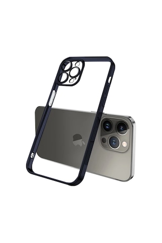 Hepsi Ally Fashion Series iPhone Uyumlu 13 Pro 6.1inç Kılıf Renkli Kenar Lazer Çerçeveli Silikon Kılıf- 5775 Najmaddin Lacivert