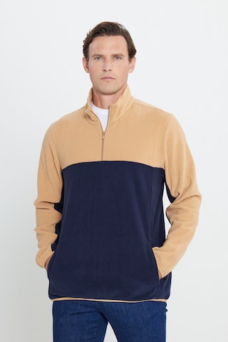 AC&Co / Altınyıldız Classics Erkek KARAMEL-LACI Standart Fit Günlük Rahat Çift Renkli Polar Spor Sweatshirt 4A5221100015KALL