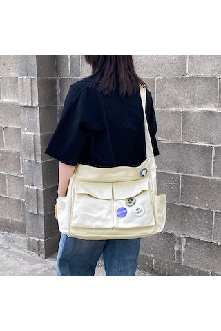 Kadınlar İçin Tuval Çapraz Çanta, Tuval Omuz Çantaları Estetik Haberci Çantası Y2k Satchel Çanta Hobo Tote Çanta Okul Seyahat Günlük Günlük Beyaz A344 Beyaz