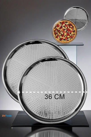 Zhltools Lahmacun Pizza Pide Pişirme Tepsisi 36 Cm 2 Li Set Gümüş