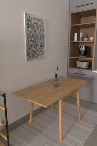Vilinze Avanos Ahşap Katlanır Kanatlı Mdf Mutfak Masası - 70x70+70 70x140 Cm Naturel