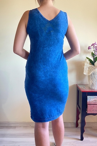 Mia Butik Kadın İtalyan Yıkamalı Kolsuz Lacivert Elbise-673 Kırmızı