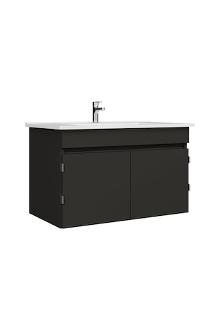 Flexio 80 Cm Kapaklı Katlanabilir Lavabo Dolabı 270 Derece Antrasit Set