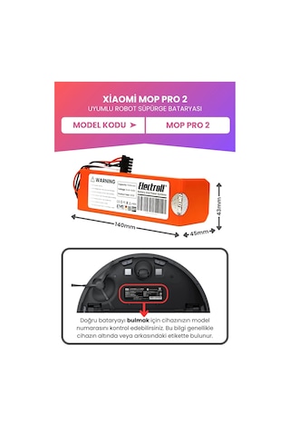 Xiaomi Mop Pro 2 Uyumlu Batarya Maksimum Kapasite 7000mah Pil