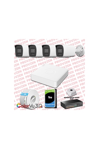 Provzen Hikvision 4 Kameralı 4mp Ip Colorvu 3.0 Güvenlik Sistemi Aı İnsan Araç Algılama Mikrofon Ve Işıklı Alarm