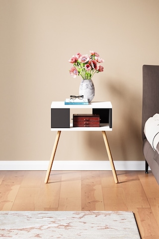 İntergo Ahşap Ayaklı Dekoratif Raflı Komodin  Antarsit Gri - Beyaz