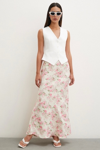 Never More Çiçek Desenli Saten Etek Lila