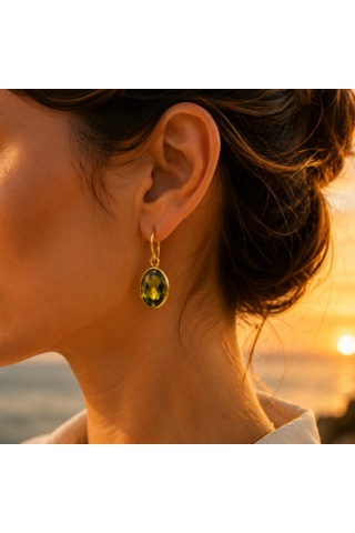 Riody Atelier No.01 Yeşil Doğal Taş Gold Ayarlanabilir Küpe Boho Resort Style Rose Gold - Sarı