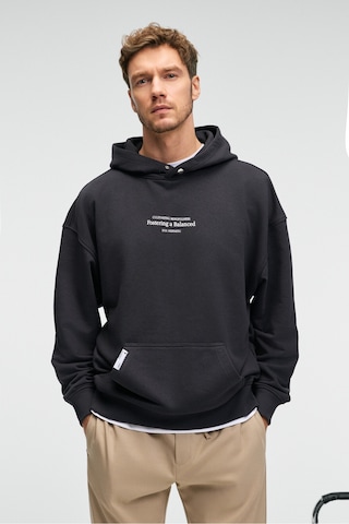 Grımelange CLAY Erkek %100 Pamuk Kapüşonlu Çıtçıtlı Baskılı Cebi Süs Etiketli Antrasit Sweatshirt