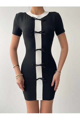 Defymoda Cazzie Fiyonk Detaylı Elbise Siyah