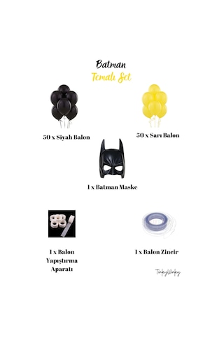 Batman Temalı Doğum Günü Balon Zinciri 100 Adet Balon ve Batman