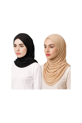 Aldaiyr 2 Adet Krep Şal Siyah Bej