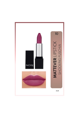 Note Cosmetique Mattever Lipstick Yarı Mat Saten Bitişli Ruj 10 Shocking Fuschia - Mor