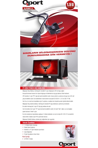 Qport Q-powy1.5 1.5 Metre Pc Power Kablosu