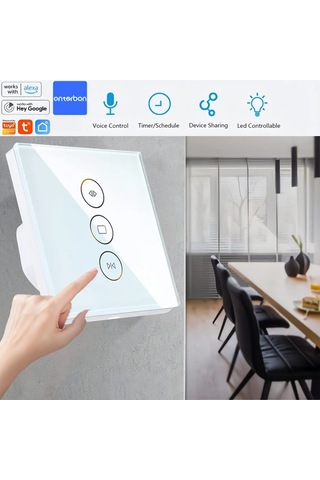 Xuweiwei Enterbon Akıllı Wifi Perde Anahtarı Led Aydınlatmalı Alexa Google Home Uyumlu Uzaktan Kontrol 110-240v