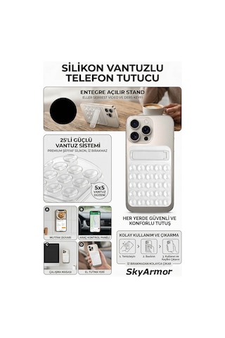 Standlı Silikon Telefon Tutucu Aynaya Ve Cama Yapışan Vantuzlu Selfie Standı Sky165 Beyaz