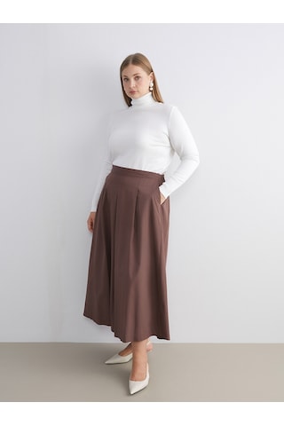Lcwaıkıkı Classic Kahverengi Beli Lastikli Poplin Pileli Etek