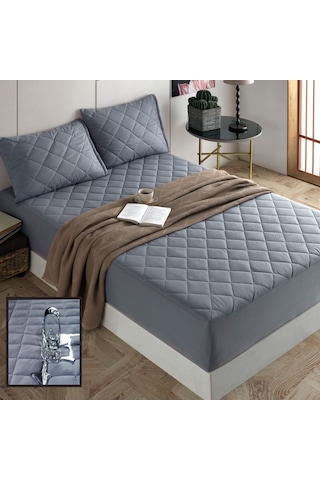 Formeya %100 Pamuk Renkli Kapitone Sıvı Geçirmez Alez Çarşaf - Gri