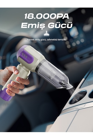 7go Ahv-14 2'si 1 Arada Kablosuz Araç İçi Süpürge Mor 18000pa Güçlü Vakum + Üfleme Cam Kırıcı & Mor