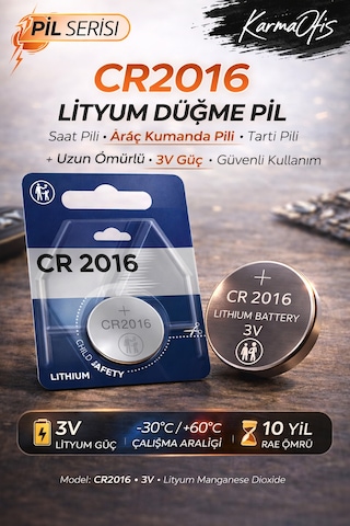 Cr2016 3v Lityum Düğme Pil Saat Pili, Araç Kumanda Pili, Elektronik Cihaz Pili