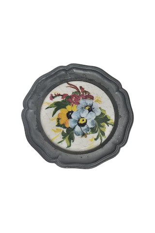Vintage Zınn Çerçeveli Dekoratif Çiçek Temalı Duvar Tabağı 10cm 011