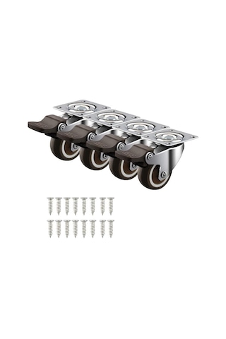 Mufunye 4 Küçük Döner Teker 32mm/1.25 Fren Plakalı Mobilya Tekerleri 50kg Lastik Tekerlekler Tezgah Arabası Endüstriyel Mobilya Taşıma -versailles