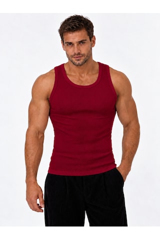 We&me Erkek Halter Yaka Slimfit Sporcu Likralı Atlet Bordo