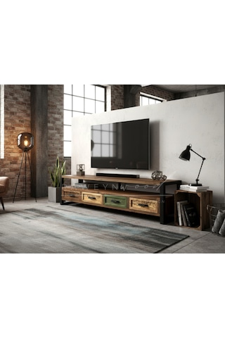 Raweyn Almond Doğal Ahşap Tv Ünitesi - 240cm Ceviz