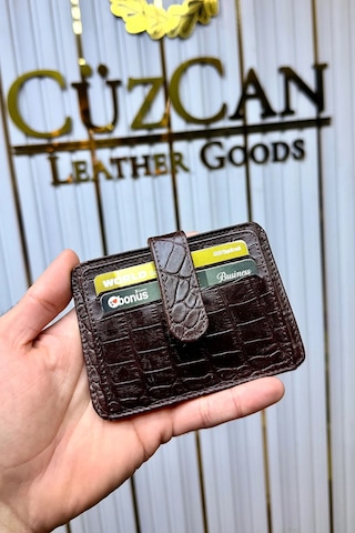 Cüzcan Jorvik Patlı Hakiki Deri Premium Kartlık Kişiye Özel İsim Baskılı Kahverengi Croco