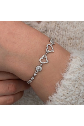 Artsmagazinmücevher Gümüş Sonsuzluk İki Kalp Kadın Bileklik