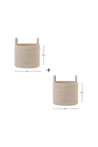 Ocean Home Textile 2'li Bej Kırçıllı Pamuklu Halat Sepet Set 26 x 22 cm