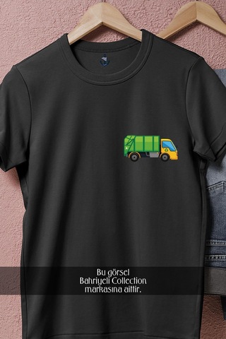 Bahriyeli Collection Oversize Geri Dönüşüm Kamyonu Cep Tasarımlı Unisex T-shirt Siyah
