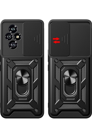 Honor 200 Uyumlu Kılıf Magnetik Standlı Kamera Korumalı Zore Sürgülü Vega Kapak-siyah