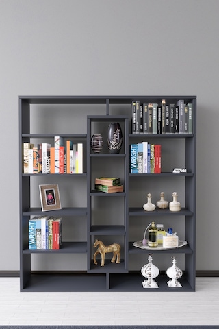 Kiola 14 Bölmeli Dekoratif Açık Tasarım Kitaplık Modern Kitap... Antrasit