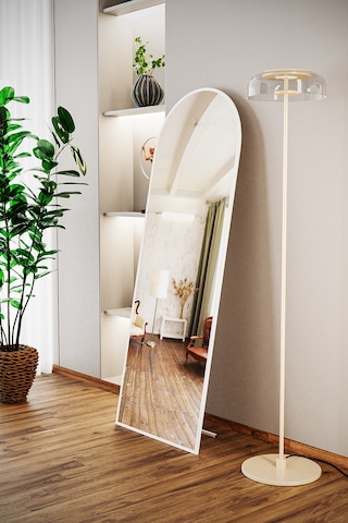 Evdemo Pamir Beyaz Metal Çerçeveli Ayaklı Oval Boy Aynası 180x60 Cm Beyaz