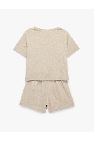 Koton Rahat Kesim Bisiklet Yaka Kısa Kollu Pijama Takımı Kahverengi Desenli 6slk40082mk