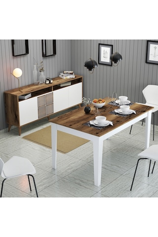 Milan Yemek Odası Takımı - Beyaz / Ceviz