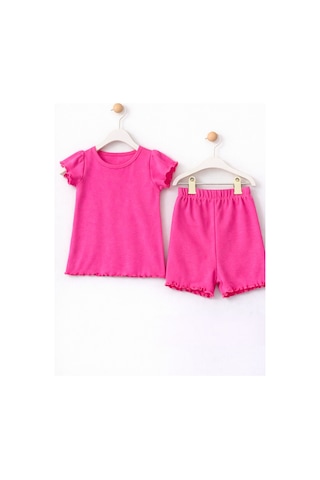 For My Baby Fitilli Kumaş 2 Li Kız Bebek Takım Şortlu Yazlık Pembe1