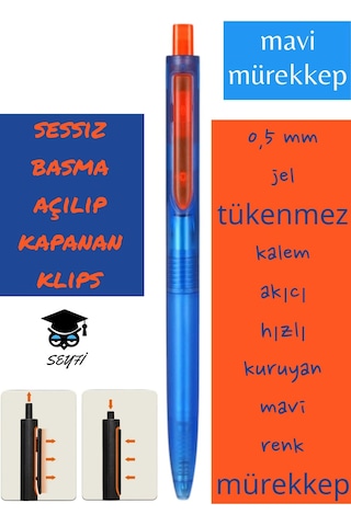 0,5 Mm Jel Tükenmez Kalem Akıcı Hızlı Kuruyan Mavi Renk Mürekkep Writech Amerikan Marka Sessiz Kalem Mavi