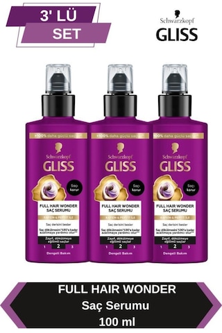Gliss Full Hair Wonder Dökülme Karşıtı Sıvı Saç Bakım Serumu 100 Ml X 3 Adet set-hnkl-5220-6362