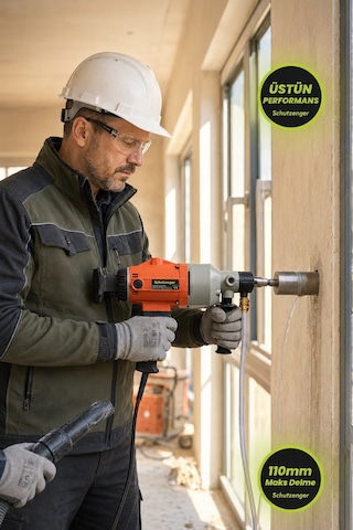 Profesyonel Karot Makinesi Sulu Sistem 110mm 2080w Motor Soğutmalı Sistem Beton Delme
