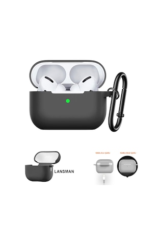 Airpods Pro 2 Uyumlu Premium Lansman Kılıf Kadife İç Astarlı Darbe Emici Silikon Soo-156 Siyah