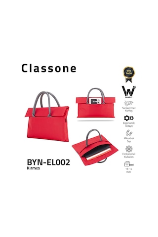 Classone Byn-el002 Wtxpro Su Geçirmez Kumaş 13-14 İnch Bayan Laptop, Notebook, Apple Uyumlu MacBook Air El Çantası- Tote Bag - Kırmızı